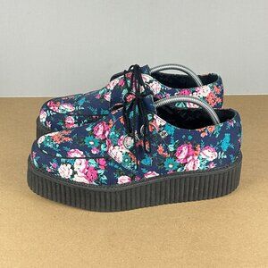 TUK Mondo Floral Creeper Platform Shoes Mens 10 Black Blue Pink Lace Up